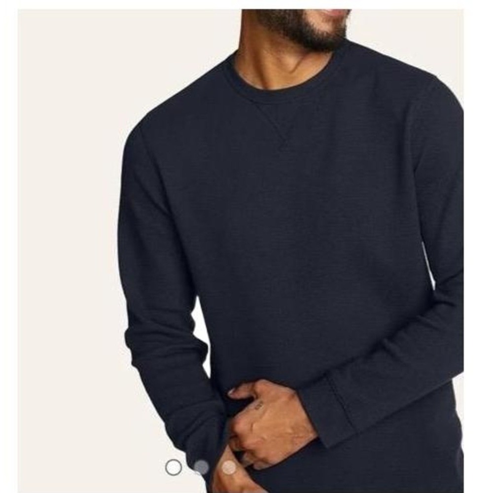 Eddie Bauer Sweatshirt Mens XL Navy Blue Long Sleeve Crewneck Waffle Weave Shirt